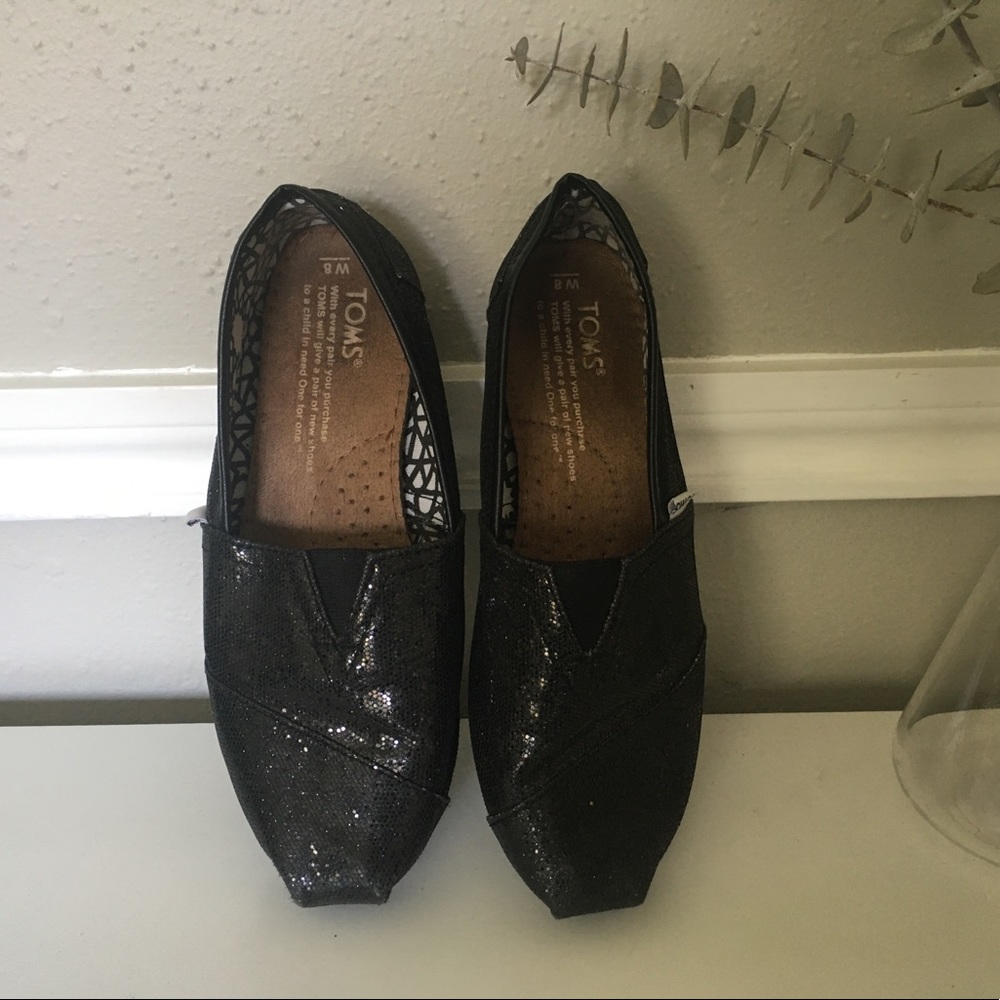 Toms black sequin womens flats size 8